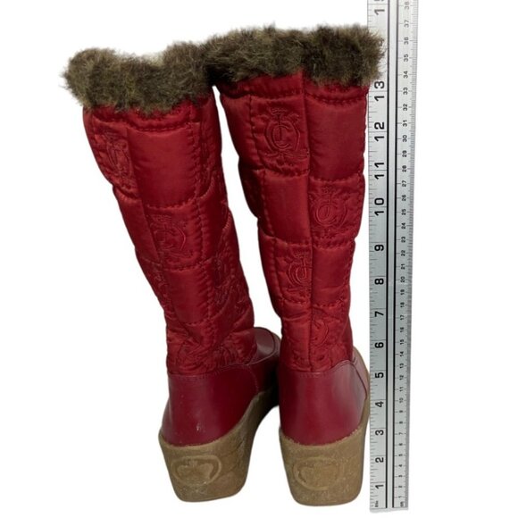 Juicy Couture Wedge Snow Boots Size 7 Snowflurry Knee High Quilted Faux Fur Y2K - Picture 7 of 13